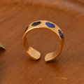 Minimalist gold stainless steel open ring with colorful drip oil heart patterns - Full Circle Heart Blue Black Style (k-43)