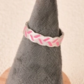 Silver stainless steel ring featuring pink enamel patterns and a wavy woven texture - Small Stripes Pink Style (k-23)