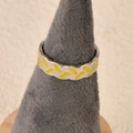 Unique stainless steel ring with yellow enamel grain pattern on a gray cone display - Small Stripes Yellow Style (k-23)