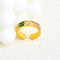 Elegant gold open ring with colorful rectangular gems and a clear heart-shaped zircon - White Heart Rhinestone Style (k-02)