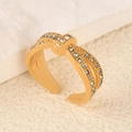 Elegant gold double-layered open ring with blue and white zircon stones in knot design - White Rhinestone Hairband Style (k-05)