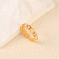 Elegant gold open ring featuring alternating pink squares and yellow round zircon stones - Purple Square Rhinestone Style (k-07)