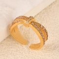 Elegant gold-plated stainless steel open ring with two rows of micro-pave zircons - Pink Rhinestone Hairband Style (k-05)