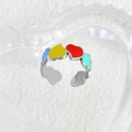 Colorful heart enamel rings in stainless steel with an adjustable open band design - Front Back Heart Red Yellow Style (k-14)