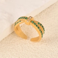 Elegant gold-plated open ring with hollow design and green zircon micro-inlaid rhinestones - Dark Green Rhinestone Hairband Style (k-05)