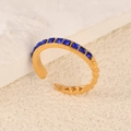 Golden open ring with square blue zircon stones and twisted rope texture design - Blue Rhinestone Half Chain Style (k-03)