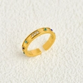 Adjustable gold ring with colorful micro-pave cubic zirconia on textured background - Three-Color Round Rhinestone Style (k-04)