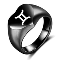 Anillo de sello corazón negro en acero inoxidable con símbolo del zodiaco Géminis - Talla 6 / Géminis / Negro