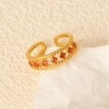 Hollow rhombus amber zircon open ring with twisted gold texture in a minimalist design - Orange Rhombus Rhinestone Style (k-01)
