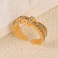Gold plated open ring with blue and white zircon cross design and enamel details - Lake Blue Rhinestone Hairband Style (k-05)
