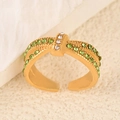 Elegant gold open ring with double-layer crisscross design and green zircon accents - Light Green Rhinestone Hairband Style (k-05)