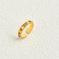Adjustable gold plated ring featuring blue gemstones and three small zircon accents - Dark Blue Round Rhinestone Style (k-04)