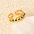 Bague dorée ajustable avec six zircons verts carrés pour un style de luxe élégant - Style Strass Losange Vert (k-01)