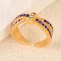 Golden bow-shaped open ring featuring deep blue and white zircon micro-paving - Blue Rhinestone Hairband Style (k-05)