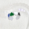 Cross-over enamel heart ring with colorful blue, green, white and black heart charms - Front Back Heart Black White Style (k-14)