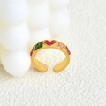 Adjustable gold ring with red heart stone and colorful gemstones in vintage enamel style - Rose Red Heart Rhinestone Style (k-02)