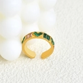 18K gold-plated adjustable ring with green and pink gemstones in a heart and baguette cut - Green Heart Rhinestone Style (k-02)