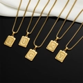 Collier avec pendentif rectangulaire alphabet LUCKY en acier inoxydable doré - Lettre A Or / Or