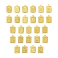 Lot de 26 pendentifs carrés dorés avec lettres embossées vintage et texture rayons - Pendentif Lettre A Or Seul (Sans Chaîne) / Or