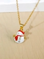Detail of Christmas snowman pendant with red enamel hat and scarf on a gold chain - Snowman