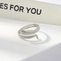 Silver snakeskin pattern adjustable open ring with detailed scale texture for couples - Snake Style (119 Steel Color)