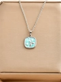 Collana in acciaio argentato con pendente a sirena in smalto blu e perle su base quadrata - Coda di Sirena Argento