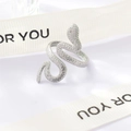 Adjustable silver snake ring with textured scale pattern on decorative white ribbon - Snake Style (122 Steel Color)