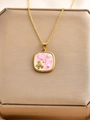 Collana in titanio dorato con ciondolo a tartaruga, smalto marmorizzato rosa e perle - Tartaruga Giallo Oro