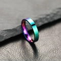 Polished iridescent rainbow stainless steel minimalist band ring for men and women - 6 / 4mm / Colorful