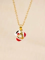 Gold chain necklace featuring a red and white Christmas stocking pendant with snowflakes - Christmas Sock