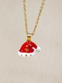 Golden Christmas hat pendant necklace with red enamel and a sparkling crystal - Christmas Hat