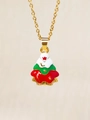 Golden Christmas tree necklace pendant with festive red and green enamel details - Hollow 3D Christmas Tree