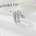 Silver adjustable snake ring with realistic scale texture and unique wrap design - Snake Style (127 Steel Color)