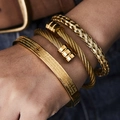 Set de 3 bracelets pour homme en acier doré avec gravure de prière et textures torsadées - Ensemble Inscription Dorée Bout Rond (3 pièces) / Or
