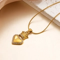 18k gold plated crown heart necklace with letter F pendant and sparkling crystals - Letter E