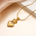 Luxurious 18k gold plated crown heart necklace with letter G pendant and tiny crystals - Letter G