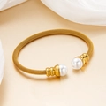 Bracciale regolabile in maglia d'oro 18k per donna con doppi accenti di perle bianche - 043 Oro