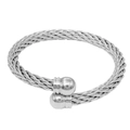 Bracciale rigido a torsione in acciaio inossidabile argento con sfere lucide - Colore acciaio