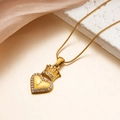 Golden heart necklace with crown detail and letter J pendant set in silk fabric - Letter J