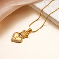 Golden 18k heart crown necklace with letter K pendant and crystals on satin background - Letter K