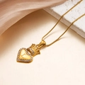 Gold plated crown heart necklace with crystal rhinestones and engraved letter L - L