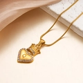 Gold plated crown heart necklace with crystal letter Q pendant on sleek snake chain - Letter Q