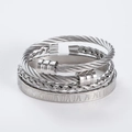 Ensemble de 3 bracelets pour hommes en argent avec chiffres romains et câbles tressés - Ensemble Combinaison Bout Rond (3 pièces) / Argent