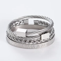 Coffret de bracelets pour homme en acier argenté avec chiffres romains et tresses - Ensemble Combinaison Bout Carré (3 pièces) / Argent