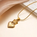 Golden crown heart necklace with letter U pendant and sparkling pavé crystals - Letter U