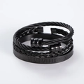 Men's 3-piece matte black stainless steel bracelet set with Roman numerals and woven cables - Round Head Combination Set (3-Piece) / Black