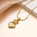 18k gold plated crown heart necklace with crystal zircon and initial V pendant - Letter V