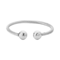 Polished silver-tone twisted wire steel rope open bangle with sphere end caps - Steel