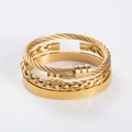 Three-piece men's gold stainless steel bracelet set with Roman numeral engravings - Round Head Combination Set (3-Piece) / Gold