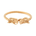 Mens golden stainless steel dragon head cable cuff bracelet with punk twisted wire design - Gold